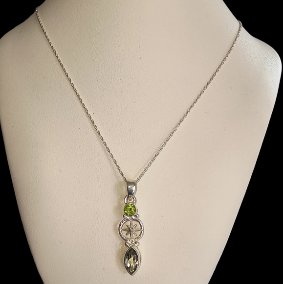 Peridot, Prasiolite & Sterling Silver Dharma Wheel Pendant Necklace - Picture 6 of 11